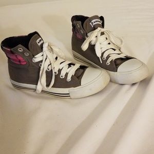 Gray High Top Sneakers with Plaid detailing